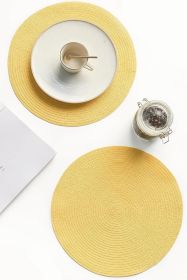 15 Inch Round Braided Placemats Set of 6, Washable Heat Resistant Cotton Polyester Circle Place Mats for Kitchen Dining Table - Yellow