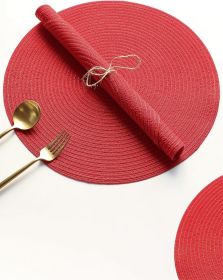 15 Inch Round Braided Placemats Set of 6, Washable Heat Resistant Cotton Polyester Circle Place Mats for Kitchen Dining Table - Red
