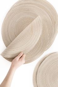 15 Inch Round Braided Placemats Set of 6, Washable Heat Resistant Cotton Polyester Circle Place Mats for Kitchen Dining Table - Canvas Beige