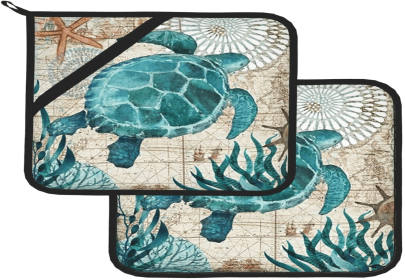 Potholders for Kitchens Clearance, Blue Sea Turtle Nautical Map Area Pot Holders Set of 2
