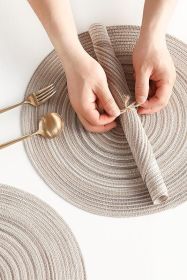 15 Inch Round Braided Placemats Set of 6, Washable Heat Resistant Cotton Polyester Circle Place Mats for Kitchen Dining Table - Rainbow Gray