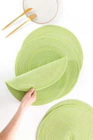 15 Inch Round Braided Placemats Set of 4, Washable Heat Resistant Cotton Polyester Circle Place Mats for Kitchen Dining Table - Spring Green