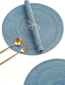 15 Inch Round Braided Placemats Set of 4, Washable Heat Resistant Cotton Polyester Circle Place Mats for Kitchen Dining Table - Dusty Blue