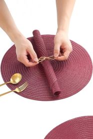 15 Inch Round Braided Placemats Set of 4, Washable Heat Resistant Cotton Polyester Circle Place Mats for Kitchen Dining Table - Burgundy