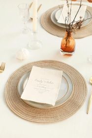 15 Inch Round Braided Placemats Set of 4, Washable Heat Resistant Cotton Polyester Circle Place Mats for Kitchen Dining Table - Dunes Khaki