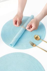15 Inch Round Braided Placemats Set of 4, Washable Heat Resistant Cotton Polyester Circle Place Mats for Kitchen Dining Table - Light Blue