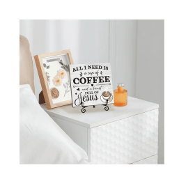 Coffee Bar Decor, Coffee Station Signs Jesus Sign, Christian Gifts Home Office Desk Decor Wood Sign -MP39