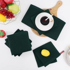 100% Cotton Waffle Weave Kitchen Dish Towels, Ultra Soft Absorbent Quick Drying Cleaning Towel, 13 x 28 Inches, 4-Pack, Blackish Green