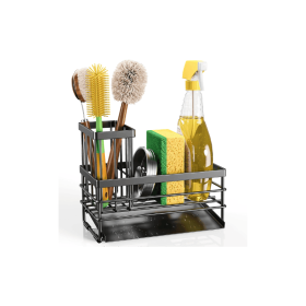 Sink Caddy Sponge Holder for Kitchen with Brush Holder and Stainless Steel Self Drain Tray, Rustproof Kitchen Sink Organizer for Sponge