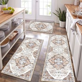 Farmhouse Kitchen Rugs Sets of 3 Non Slip Washable Boho Kitchen Rugs and Mats for Floor Kitchen Runner Rug Floor Carpet for Kitchen, Laundry, Hal (Material: 100% Polyester)