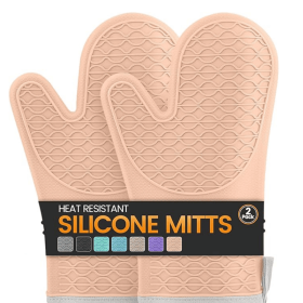 Silicone Oven Mitts, Heat Resistant 2PCS Oven Mitts with Soft Cotton Lining, Waterproof Non-Slip Grip Oven Glove, Kitchen Potholder Mits for BBQ (shape: hand)